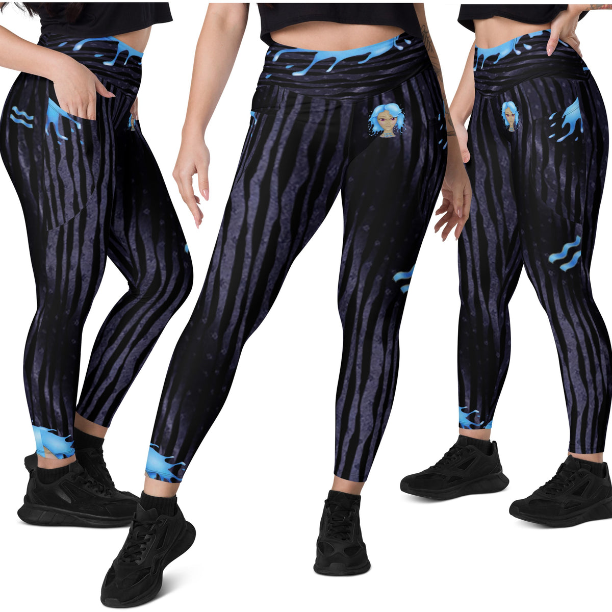 Gym Leggings with Pockets for Aquarius Girls. Zodiac Yoga Pants- Cosmic  Aqua by WickedYo.