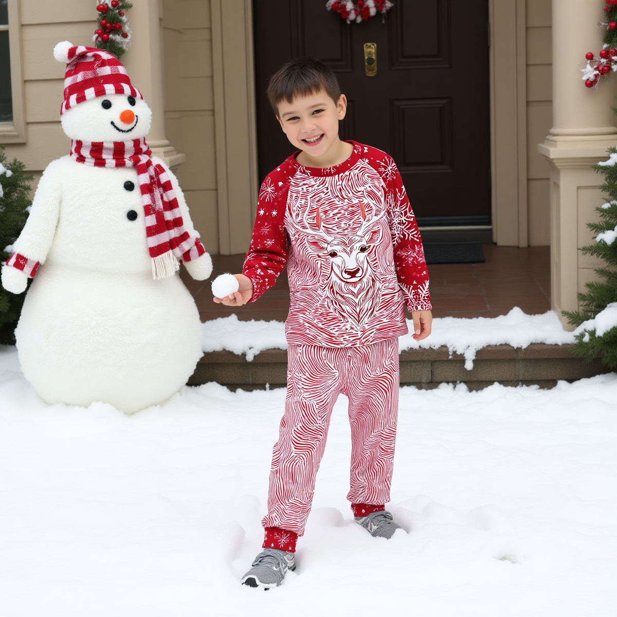 Unisex Kid's Knitted Christmas Pajamas Fleece Set. For boys or Girls Matching Christmas Sweater or Pajama. WickedYo.