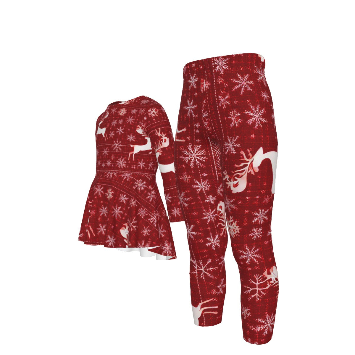Kid's Christmas Top and Pants Set for Girls. Pretty Matching Christmas Sweater or Pajamas. W