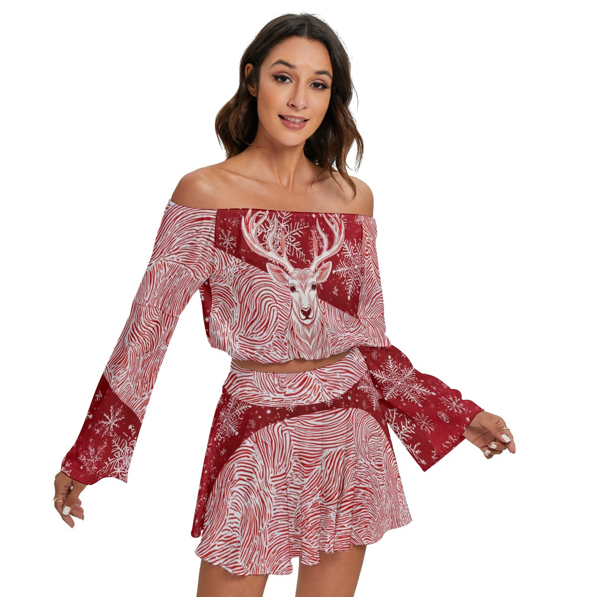 Women's Christmas Off-shoulder Top And Skirt Set . Red & White Christmas Party Dress. From WickedYo.