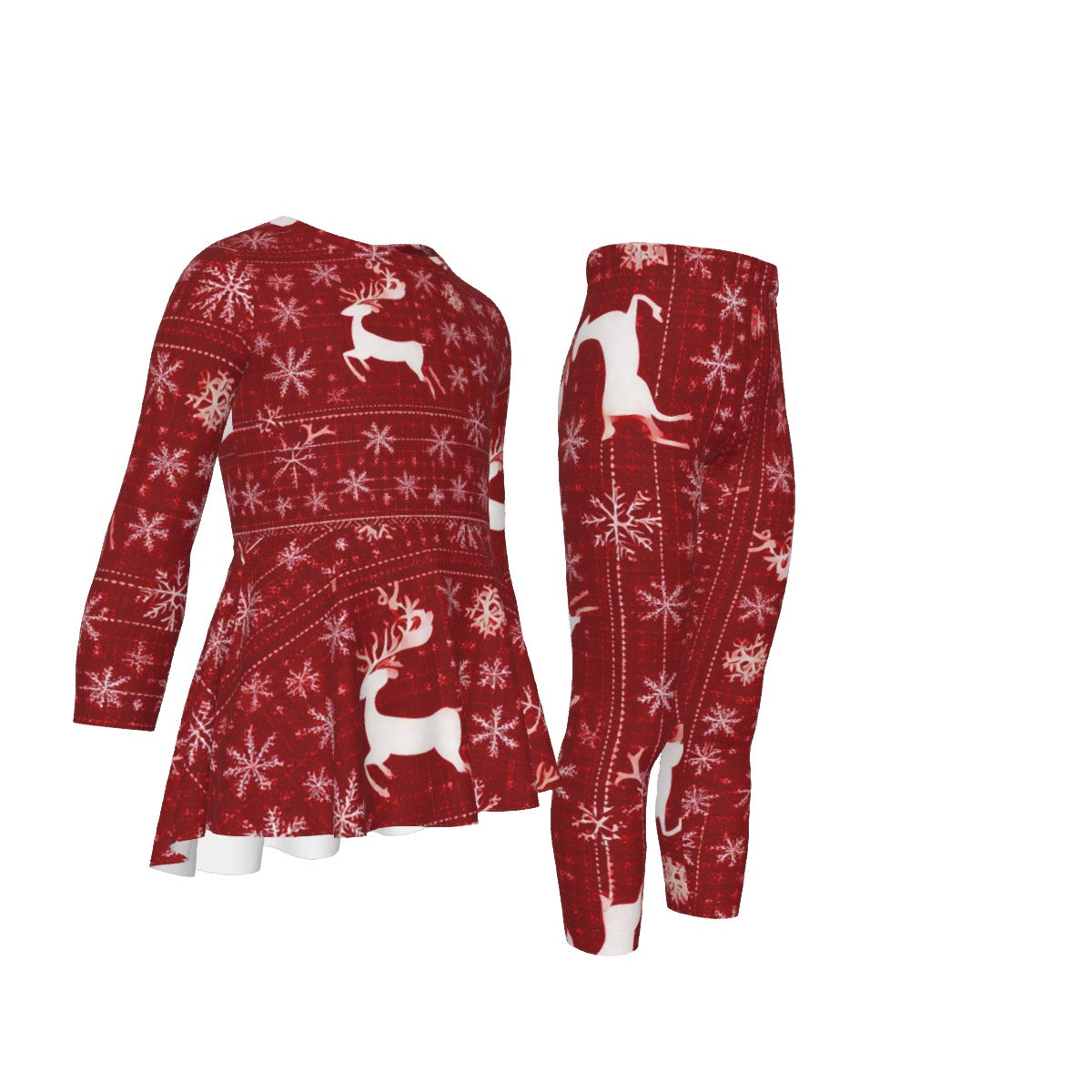 Kid's Christmas Top and Pants Set for Girls. Pretty Matching Christmas Sweater or Pajamas. W