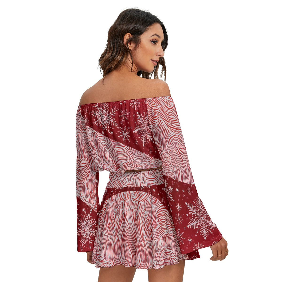 Women's Christmas Off-shoulder Top And Skirt Set . Red & White Christmas Party Dress. From WickedYo.