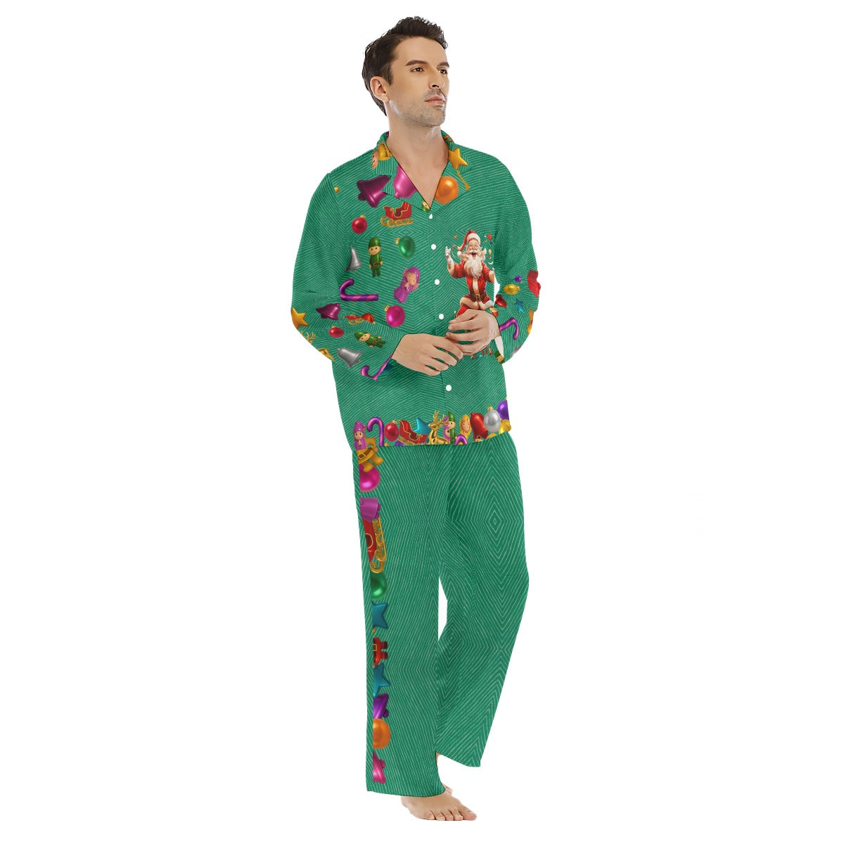 Men's Christmas Pajama Set. Christmas Green & Santa "Merry Christmas" PJs. WickedYo.