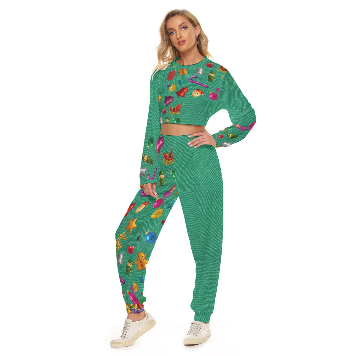 Women's Christmas Cropped Sweatshirt & Lounge Pants . X'mas Green Sweater Alternative by WickedYo.