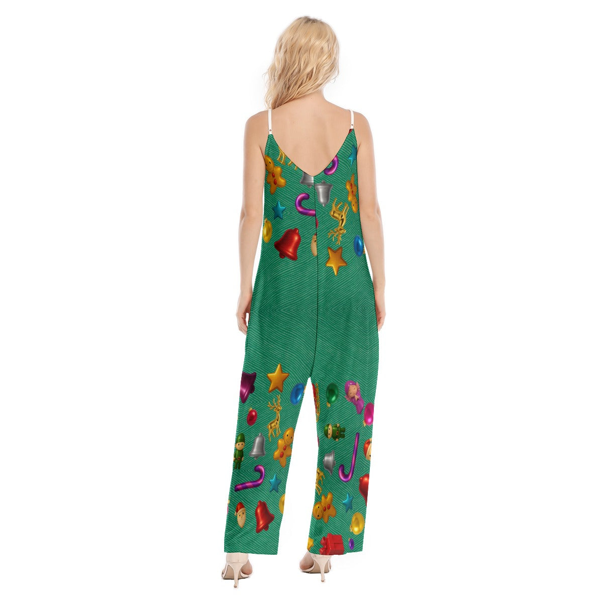 Women's Christmas Stylish Green Cami Jumpsuit. Ideal Christmas Pajamas or Sweater Option. WickedYo.