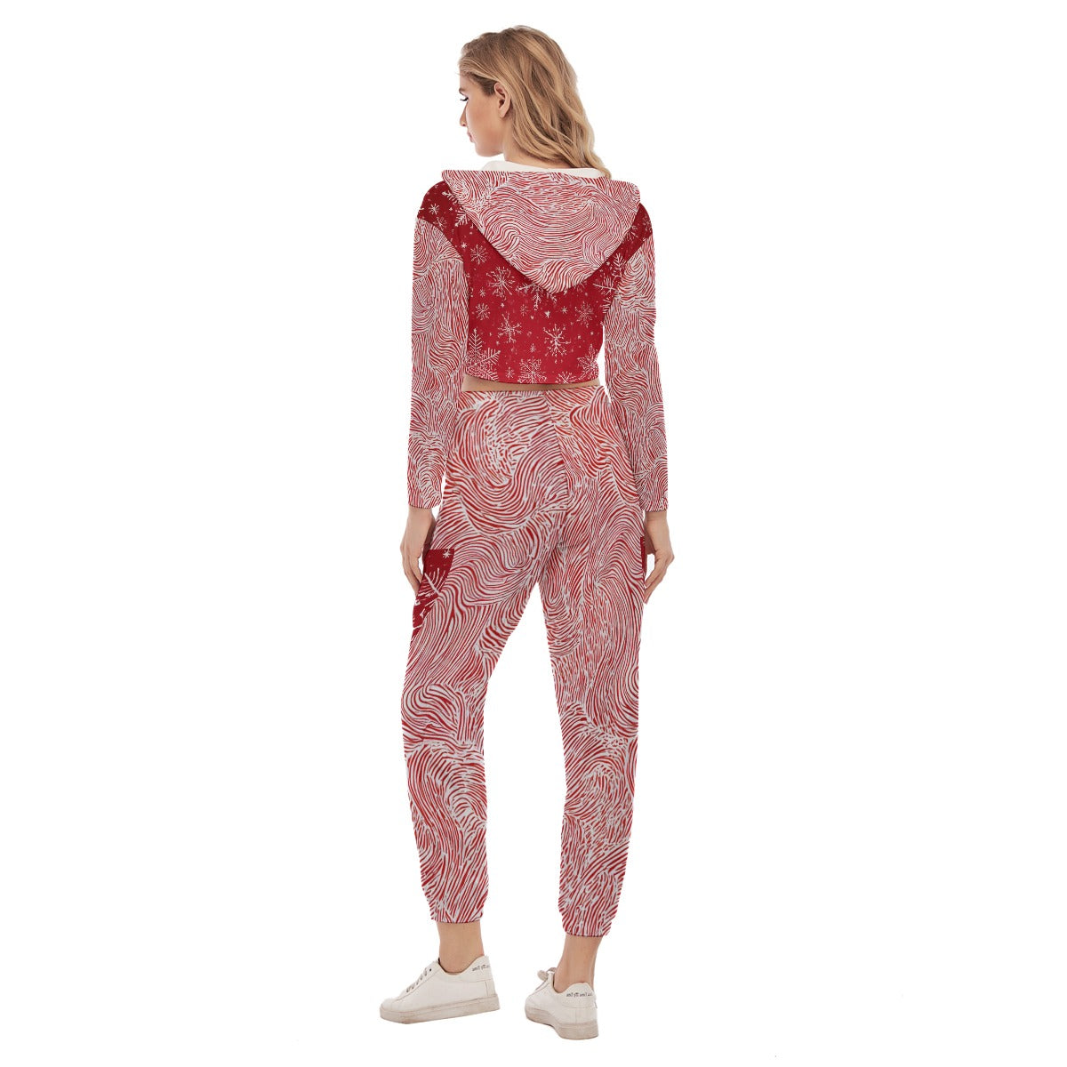 Women's Christmas Crop Hoodie & Pants Set. Red & White Matching Family Christmas Pajamas. WickedYo.