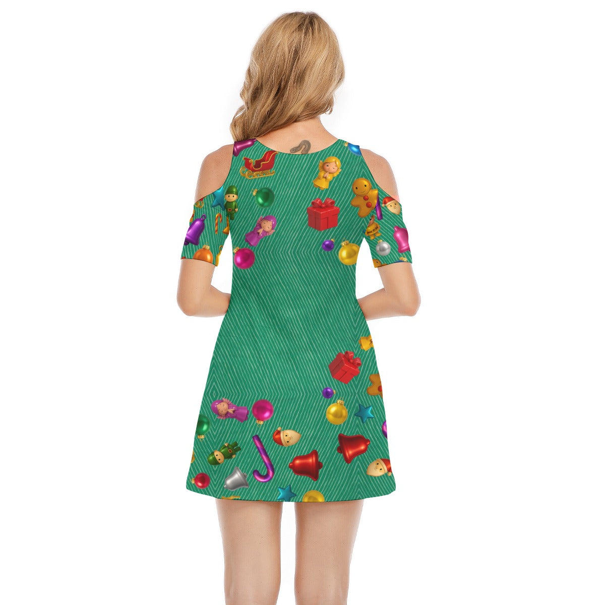 Cold Shoulder Christmas Dress. Green Christmas Party Dress from WickedYo.