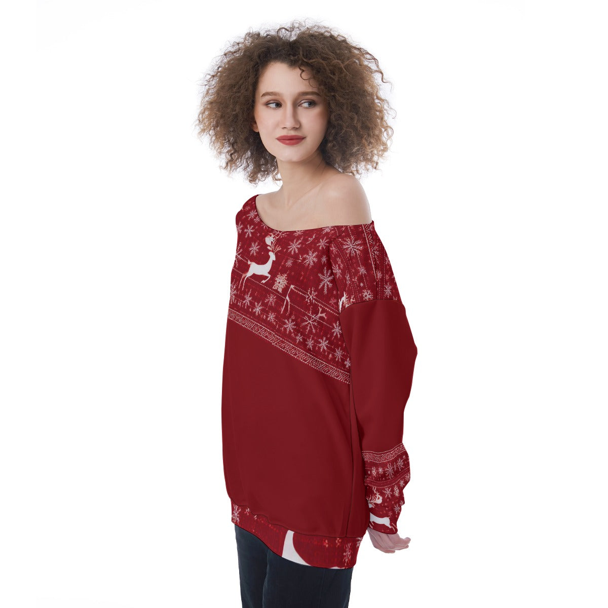Oversized Women's Off-Shoulder Christmas Sweatshirt. Christmas Party Sweater Alternative . WickedYo.