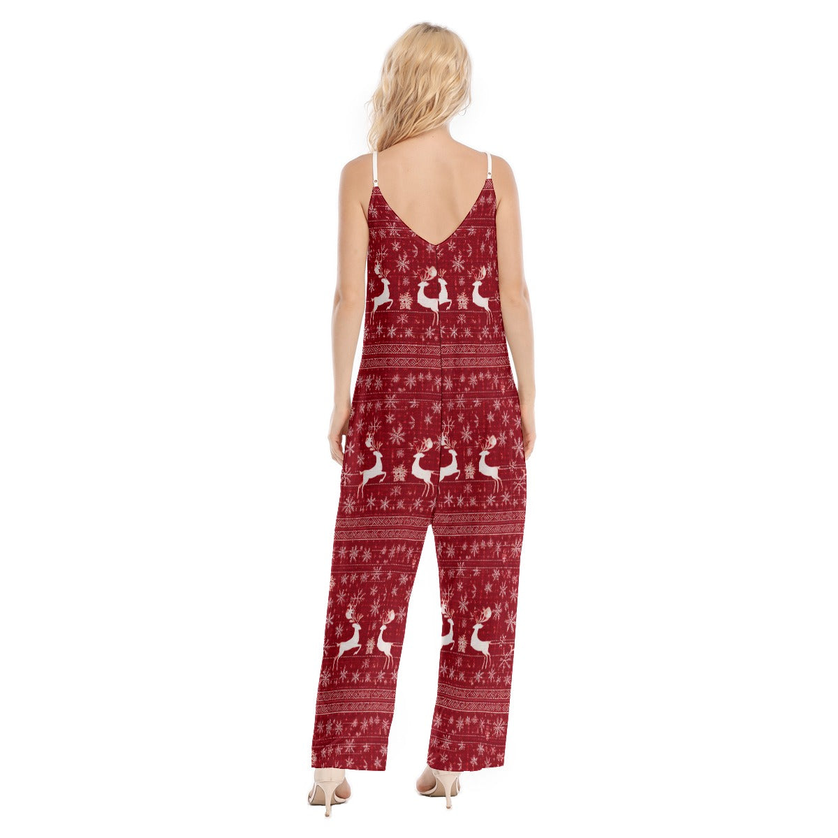 Women's Christmas Cami Jumpsuit. Red & White Christmas Pajama Alternative. From WickedYo