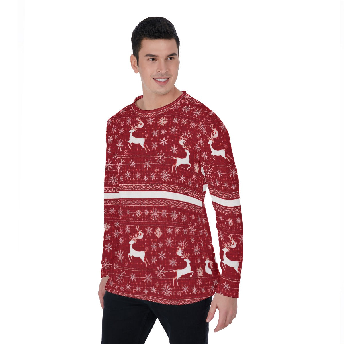 Men's Christmas Long Sleeve Pullover. Red Sweatshirt or Sweater for the Holiday Party. WickedYo.