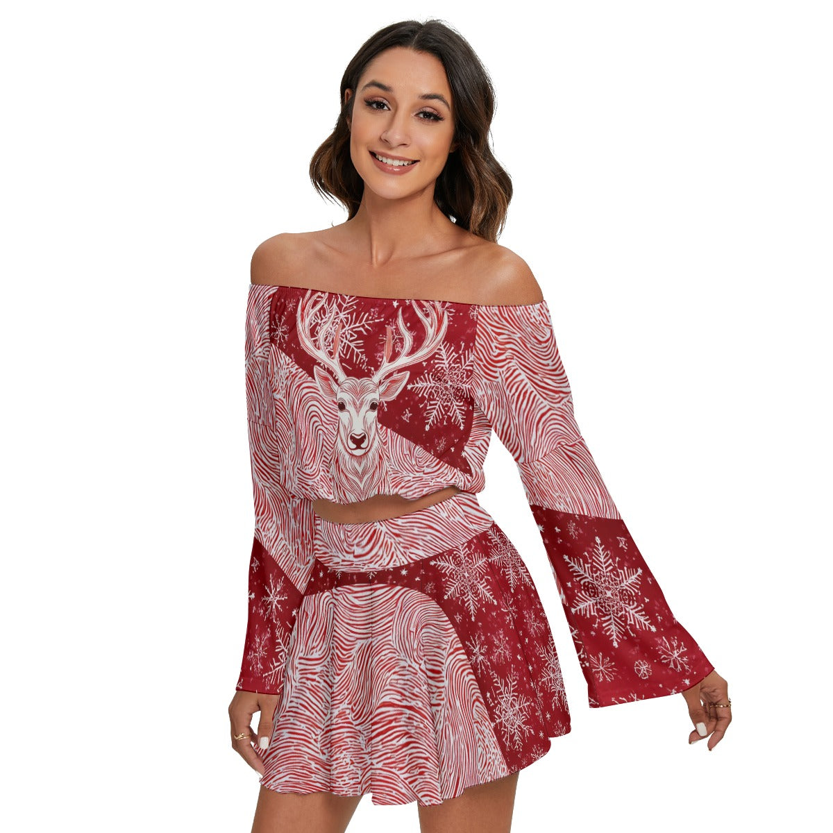 Women's Christmas Off-shoulder Top And Skirt Set . Red & White Christmas Party Dress. From WickedYo.