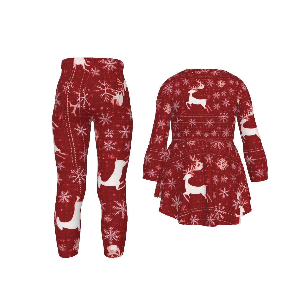 Kid's Christmas Top and Pants Set for Girls. Pretty Matching Christmas Sweater or Pajamas. W