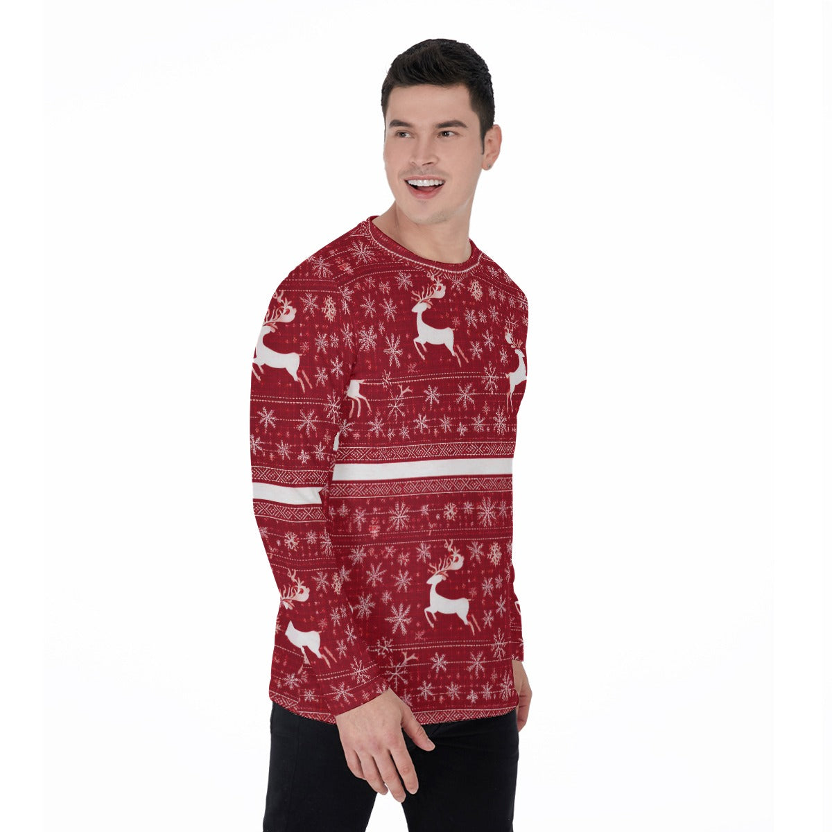 Men's Christmas Long Sleeve Pullover. Red Sweatshirt or Sweater for the Holiday Party. WickedYo.