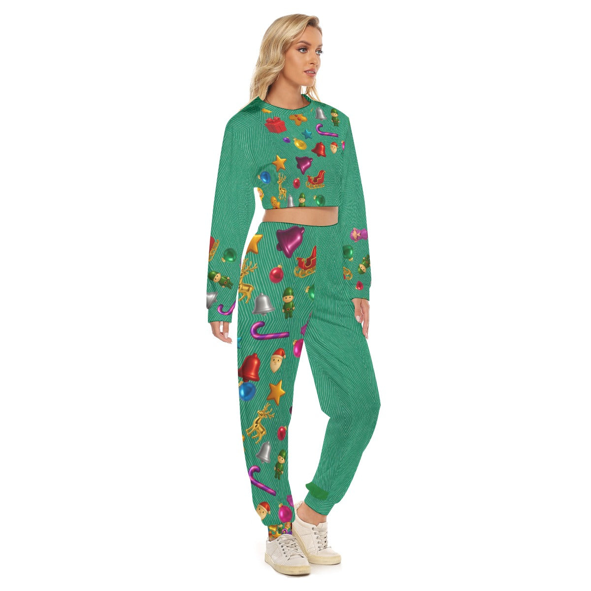 Women's Christmas Cropped Sweatshirt & Lounge Pants . X'mas Green Sweater Alternative by WickedYo.