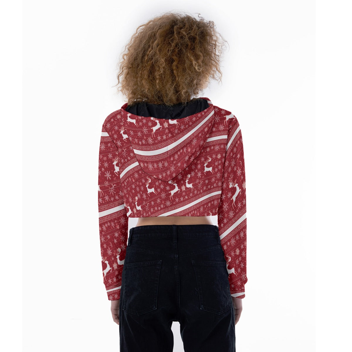 Women's Christmas Crop Top Hoodie. Red Christmas Cropped Sweater for Girls. WickedYo
