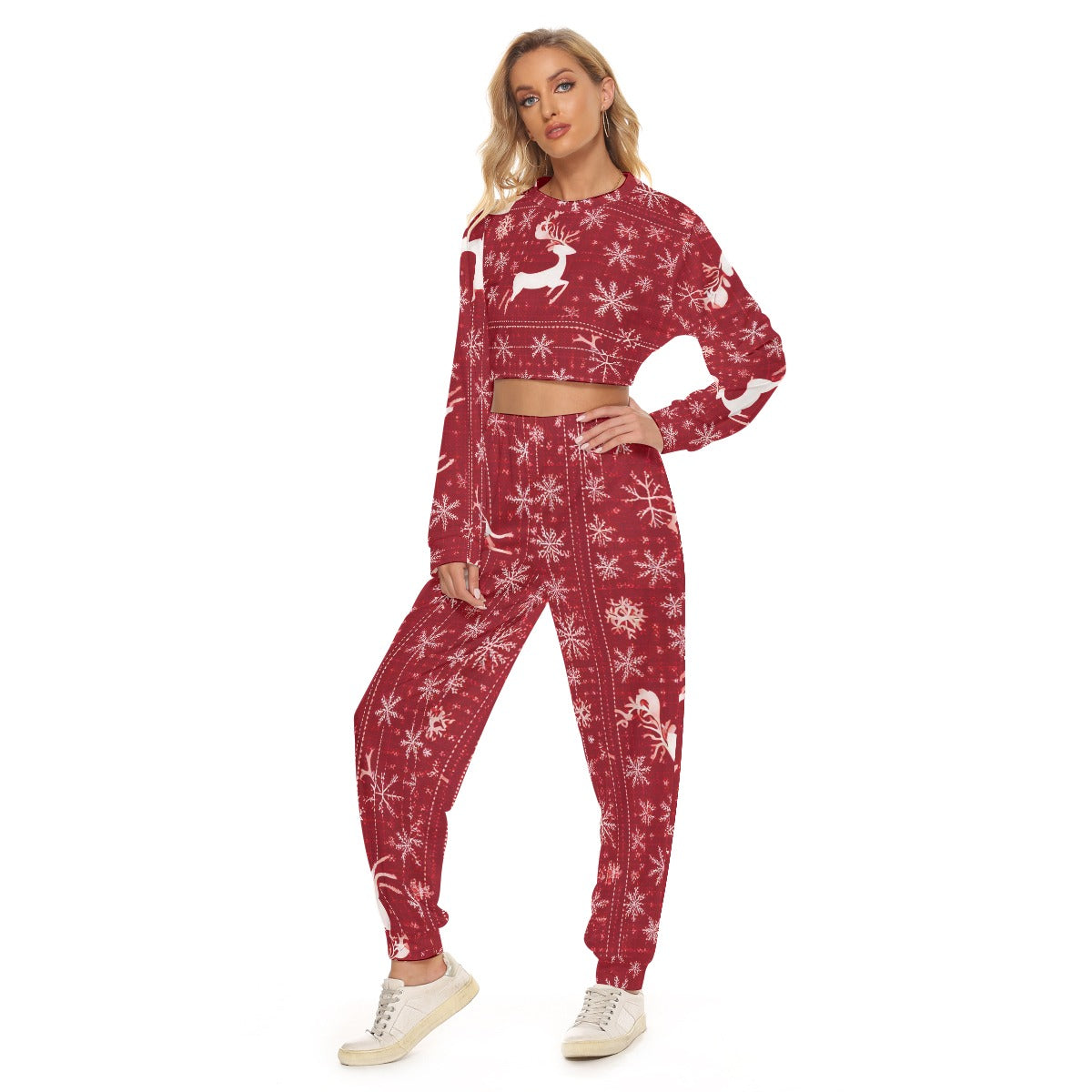 Women's Christmas Cropped Sweatshirt & Pant Set. Christmas Sweater Top & Joggers. WickedYo.