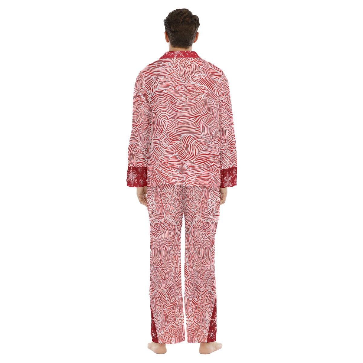Men's Lapel Christmas Pajama Set. Red & White Reindeer PJs. From WickedYo.