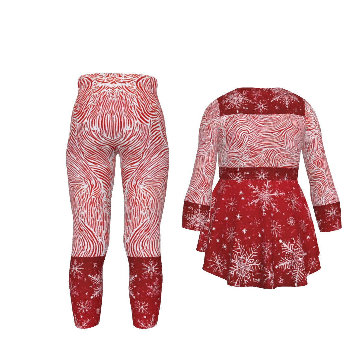 Girls' Christmas Skirt Top and Pants Set. Matching Family Christmas Pajamas- Red & White Reindeer. WickedYo.