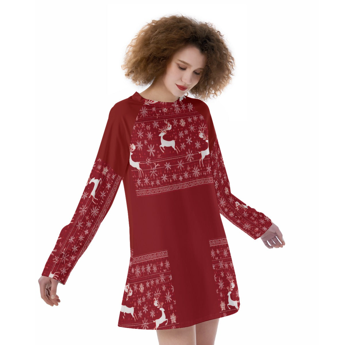 Women's Raglan Sleeve Christmas Dress. Red & White Christmas Lunch or Party Dress. From WickedYo.