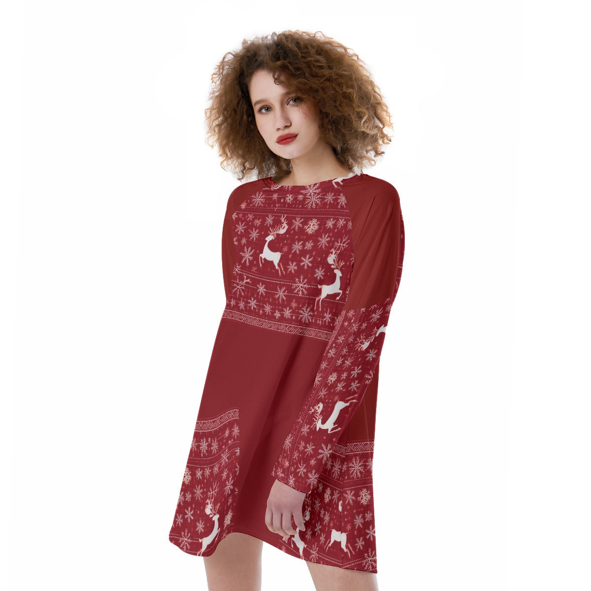 Women's Raglan Sleeve Christmas Dress. Red & White Christmas Lunch or Party Dress. From WickedYo.