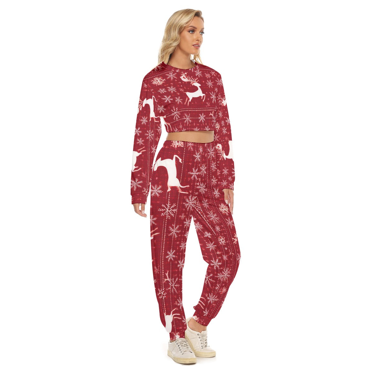 Women's Christmas Cropped Sweatshirt & Pant Set. Christmas Sweater Top & Joggers. WickedYo.