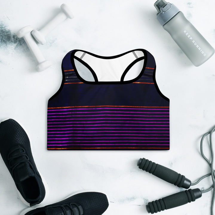 Sports Bra. Black Gym Fitness Top. Purple Stripes Dance top. Yoga Top or Training Bra. Peppermint by WickedYo.