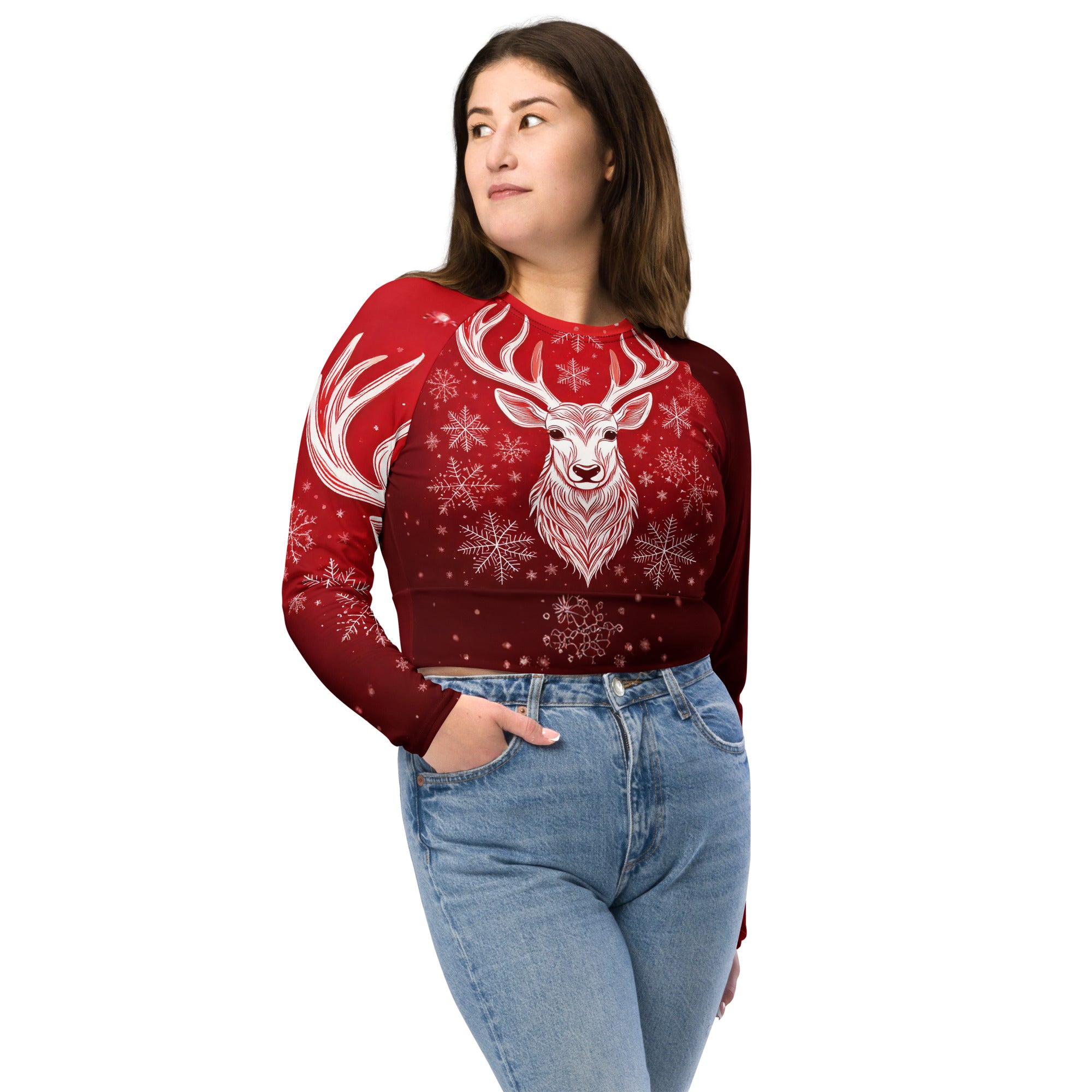 Red & White Christmas Wear Cropped Top. Holiday Colors Cropped Sweater like Partywear or Streetwear.  WickedYo.