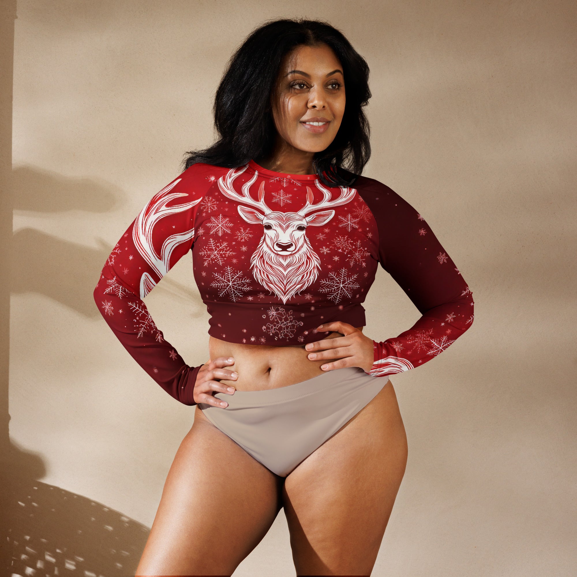 Red & White Christmas Wear Cropped Top. Holiday Colors Cropped Sweater like Partywear or Streetwear.  WickedYo.