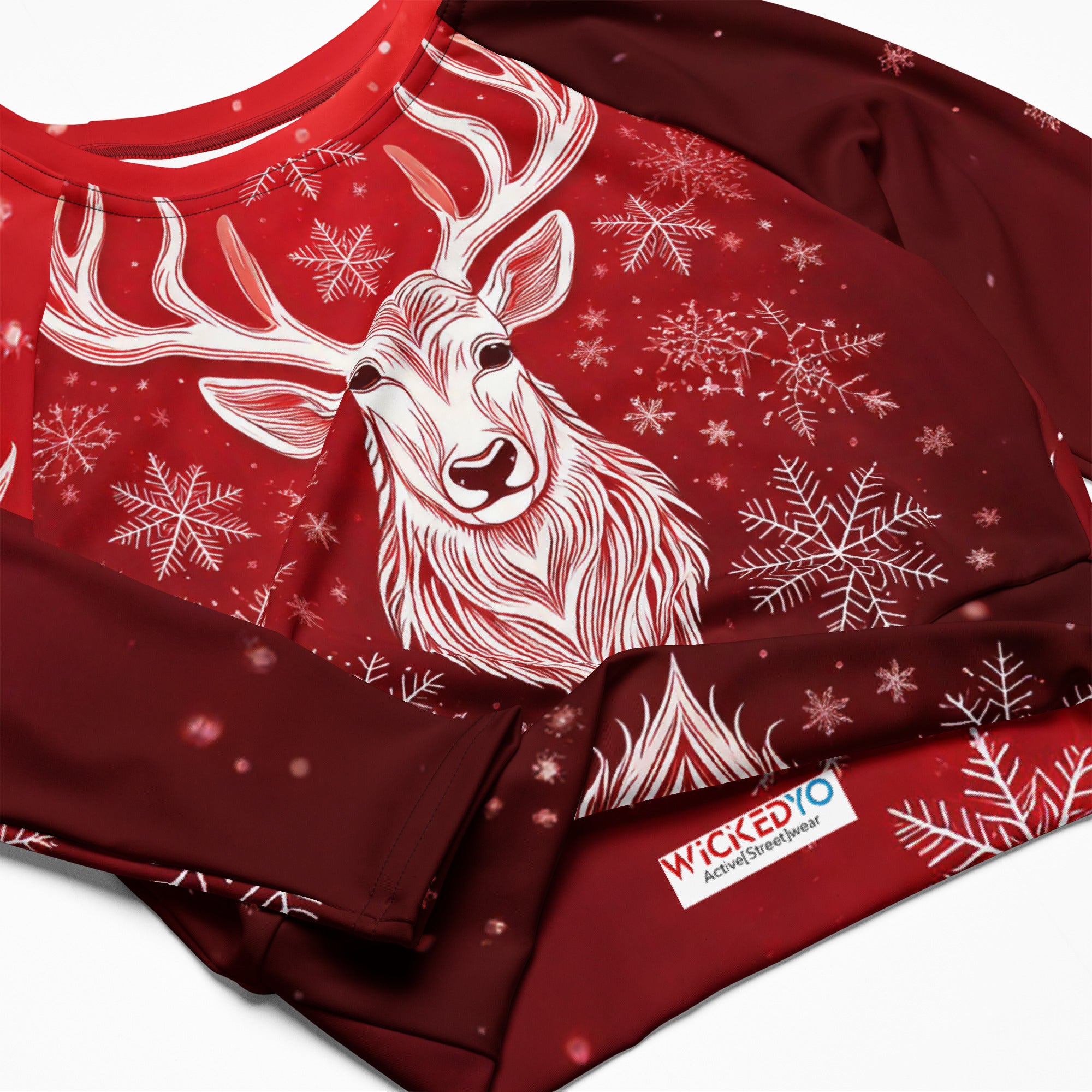 Red & White Christmas Wear Cropped Top. Holiday Colors Cropped Sweater like Partywear or Streetwear.  WickedYo.