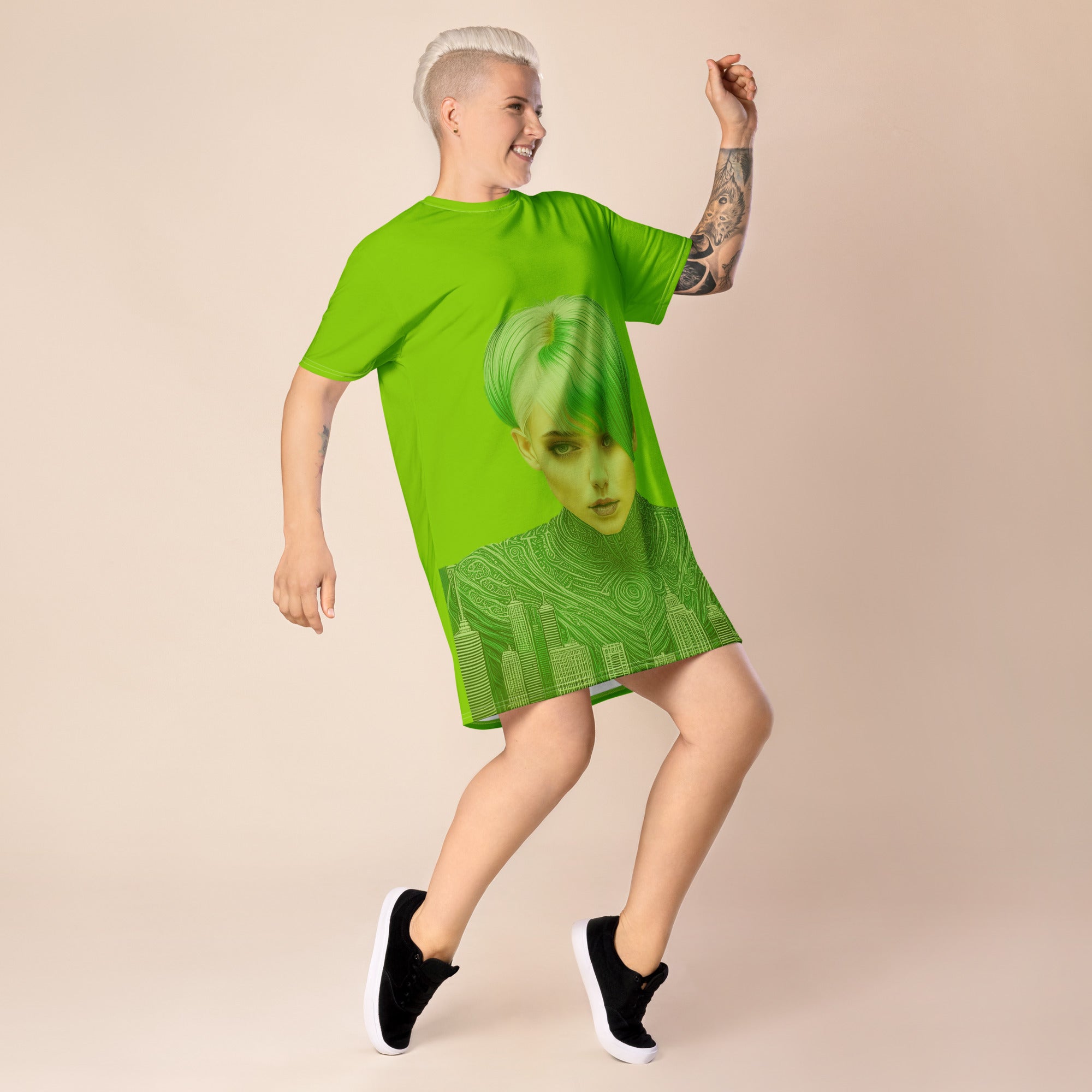 Lime Green T-Shirt Dress. Brat Green Party or Lounge T-Shirt Dress. Streetwear Dress. WickedYo.