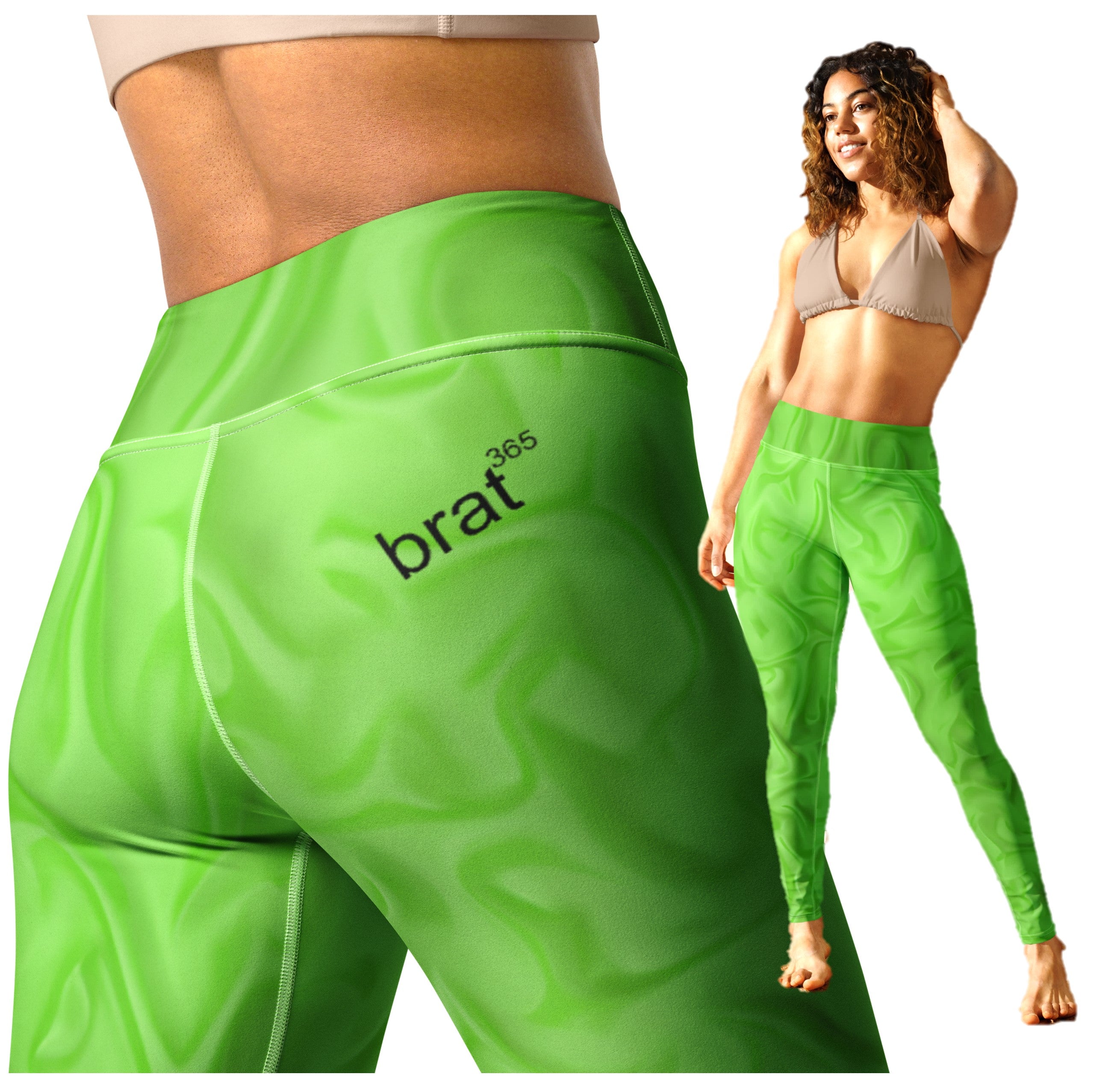 Lime Green Dance leggings. Gym or Workout High Waist Leggings. Yoga Pants. "Brat365" Streetwear by WickedYo.