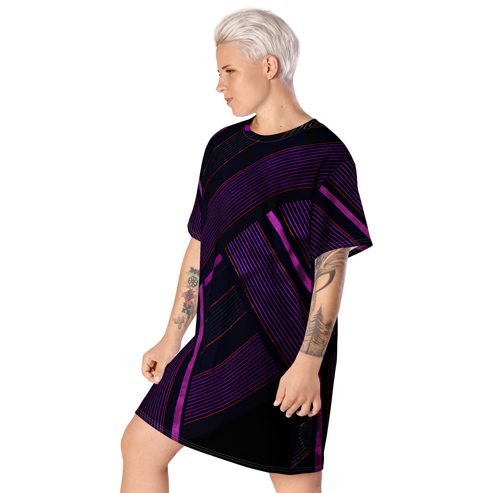 open lace back dress Black & Purple T-Shirt Dress. Street, Party or Lounge T-Shirt Dress. Streetstyle Dressing. WickedYo. 3XL main image 1