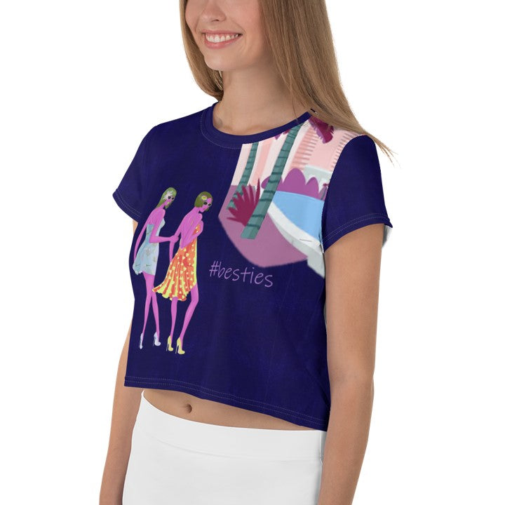 Sports Crop Top for women-black. Short-Sleeved Cropped #besties T-shirt. WickedYo.