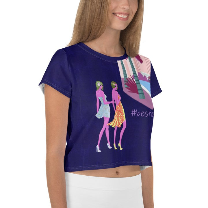 Sports Crop Top for women-black. Short-Sleeved Cropped #besties T-shirt. WickedYo.