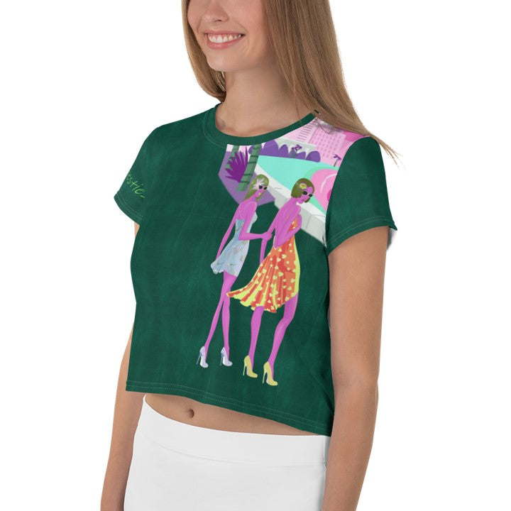 Sports Crop Top for women-black. Short-Sleeved Cropped #besties T-shirt. WickedYo.