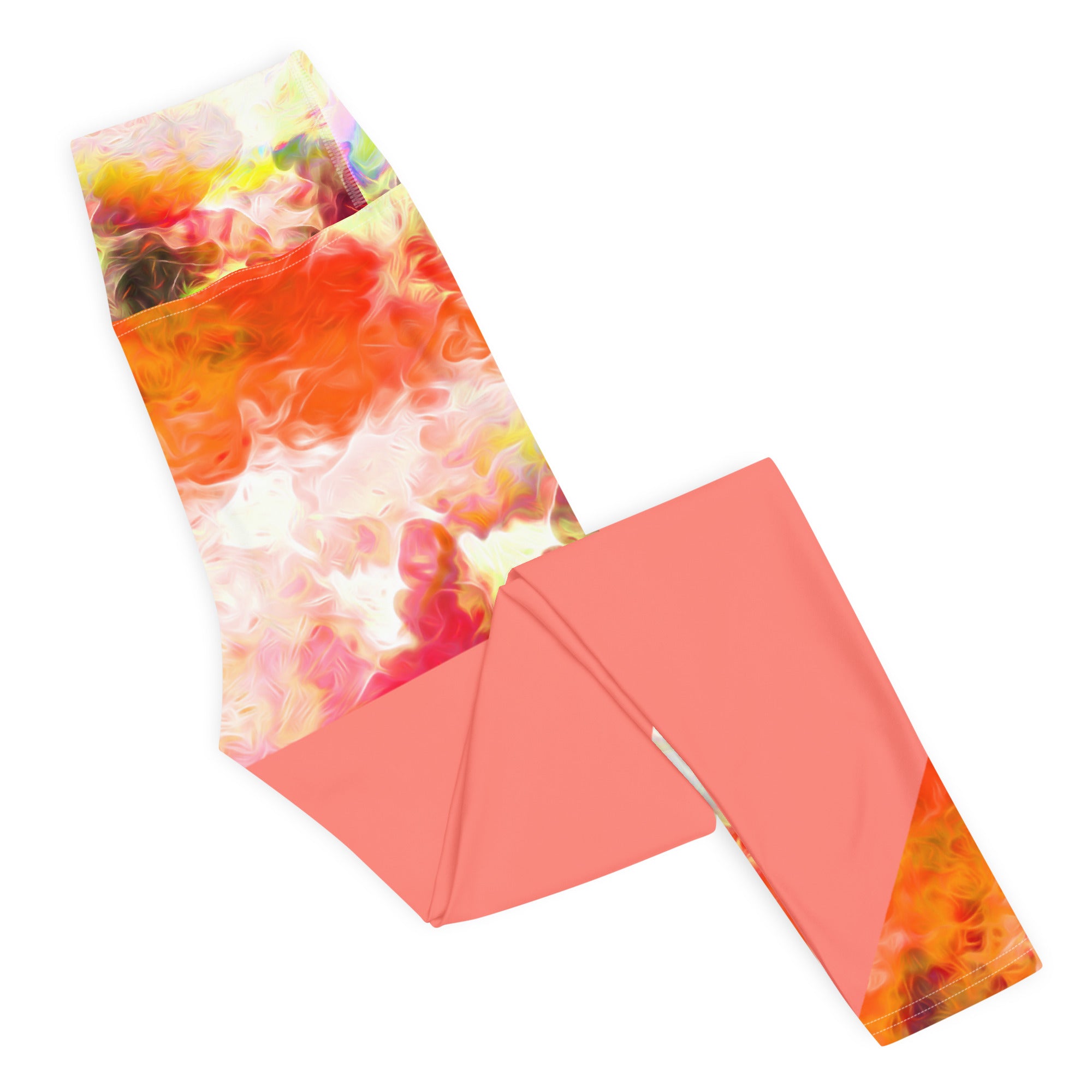 Active Wear Leggings- Tie and Dye Art on Coral and White. Streetwear Leggings. Yoga Pants. WickedYo.