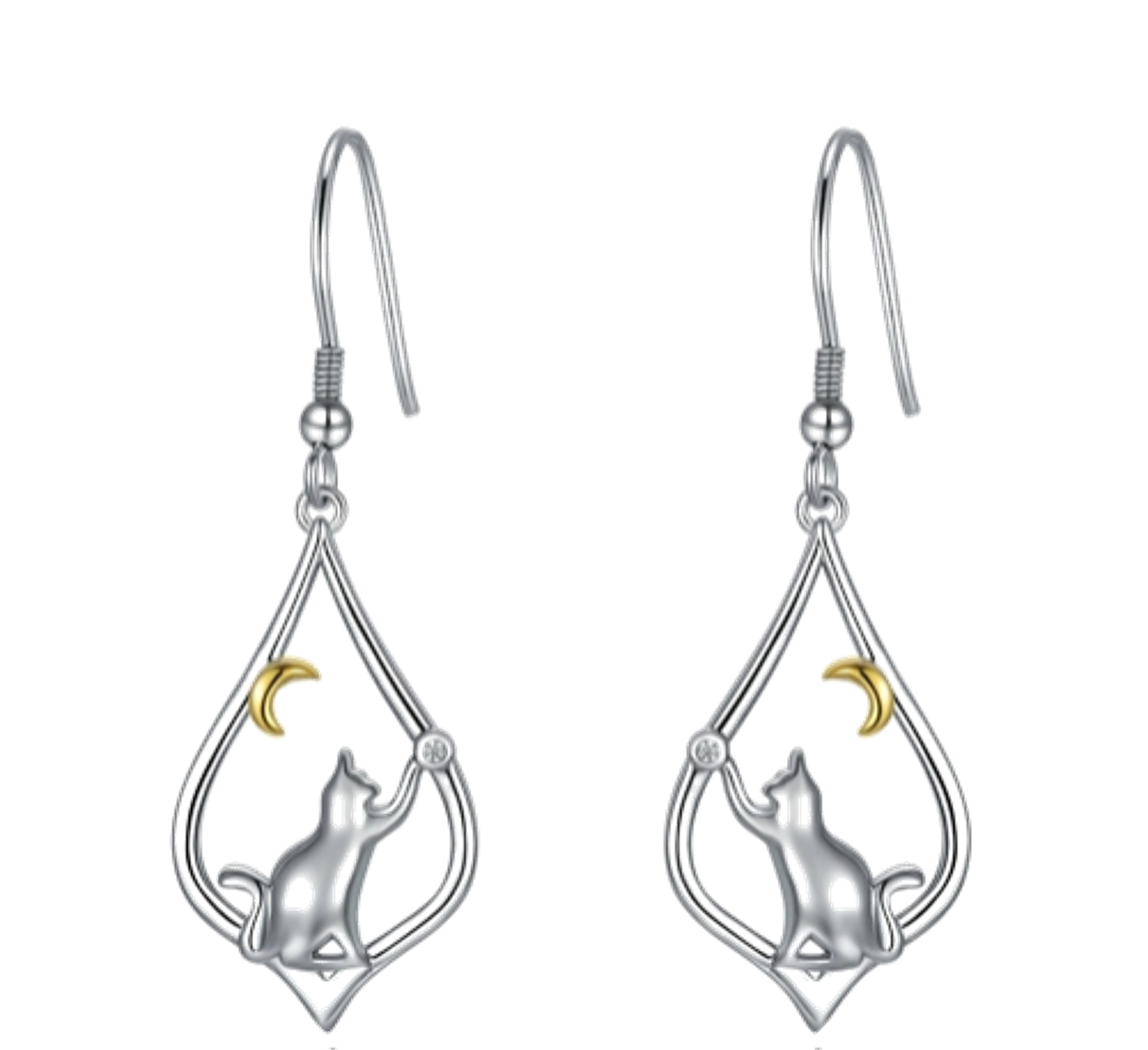 Cute Cat Earrings. Dainty Silver Cat Dangle Drop Earrings. Birthday or Mother's Day Gift. WickedYo.