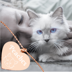 Cat Lover's Heart Chain Silver Necklace. Pet Cat Name Engraved Pendant. WickedYo