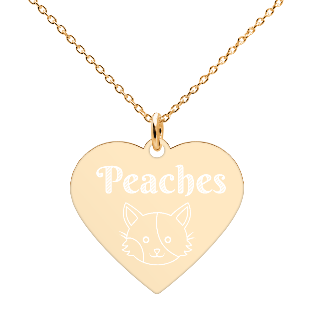 Cat Lover's Heart Chain Silver Necklace. Pet Cat Name Engraved Pendant. WickedYo