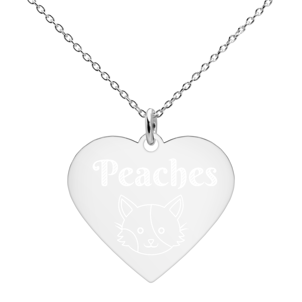 Cat Lover's Heart Chain Silver Necklace. Pet Cat Name Engraved Pendant. WickedYo