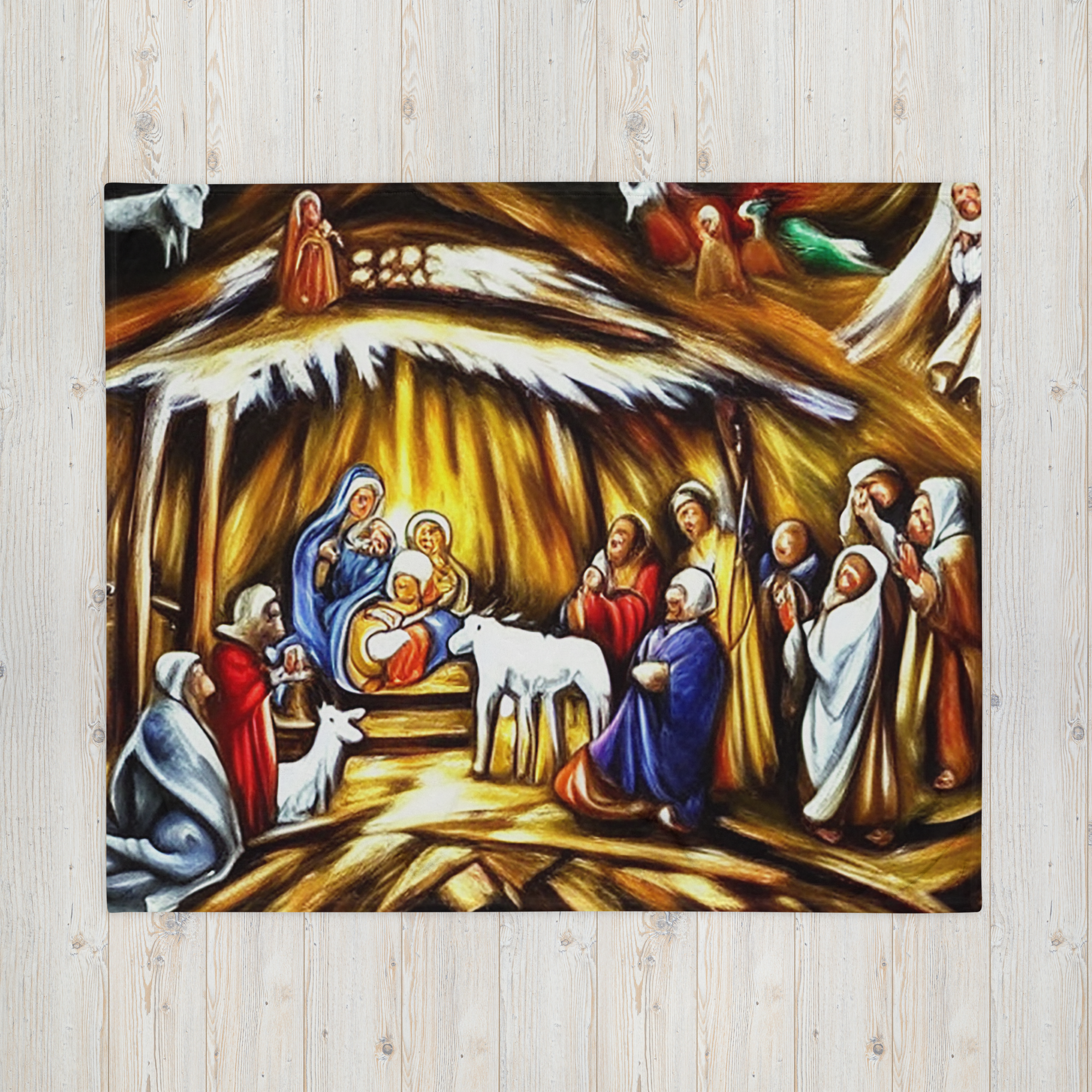 Christmas Decor Gift- Sofa Throw. Unique Nativity Scene Painting Throw Blanket. WickedYo.