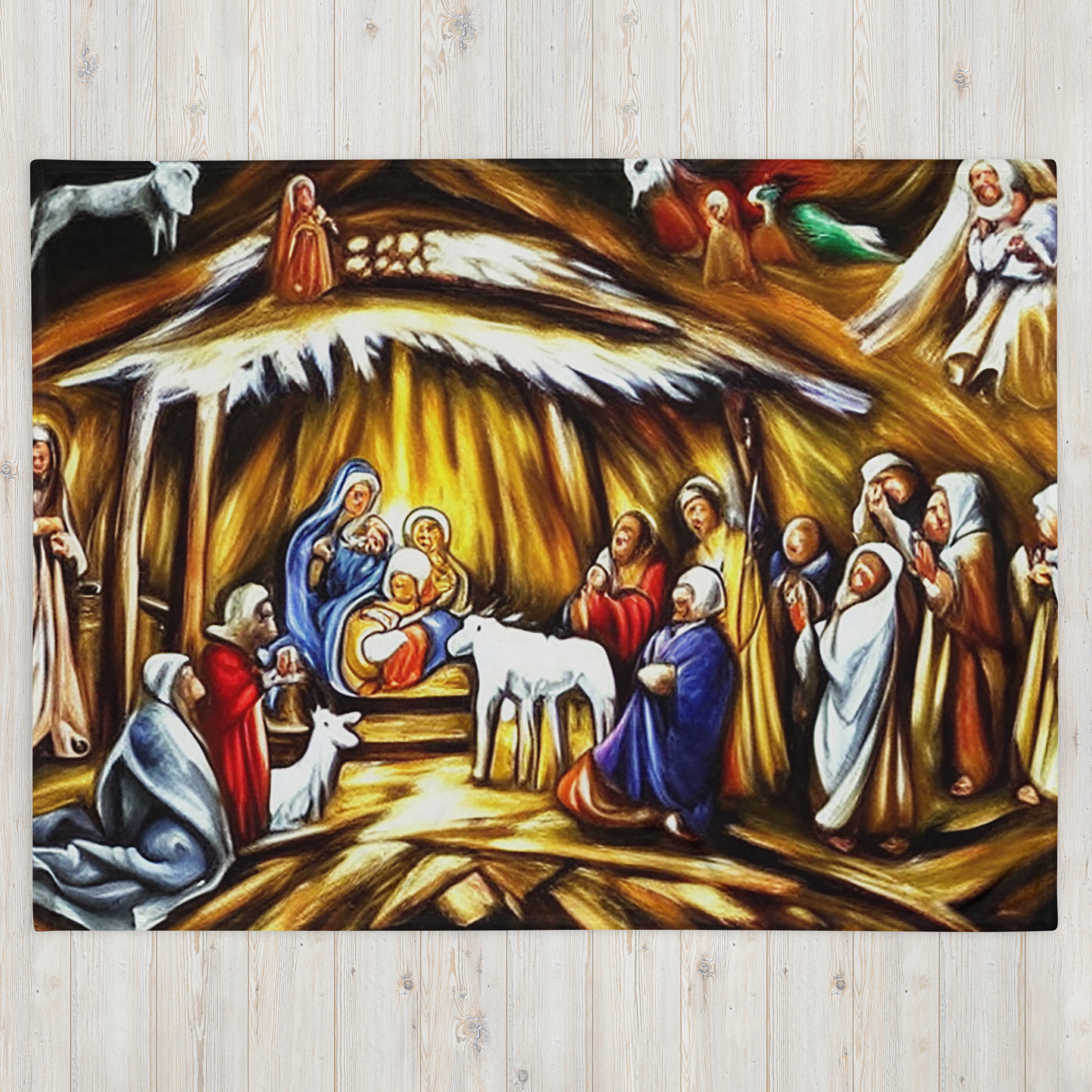 Christmas Decor Gift- Sofa Throw. Unique Nativity Scene Painting Throw Blanket. WickedYo.