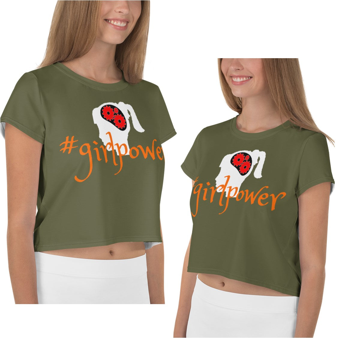 Army Green #girlpower Cropped Tees. Girls' Hashtag Art Crop Top. WickedYo.
