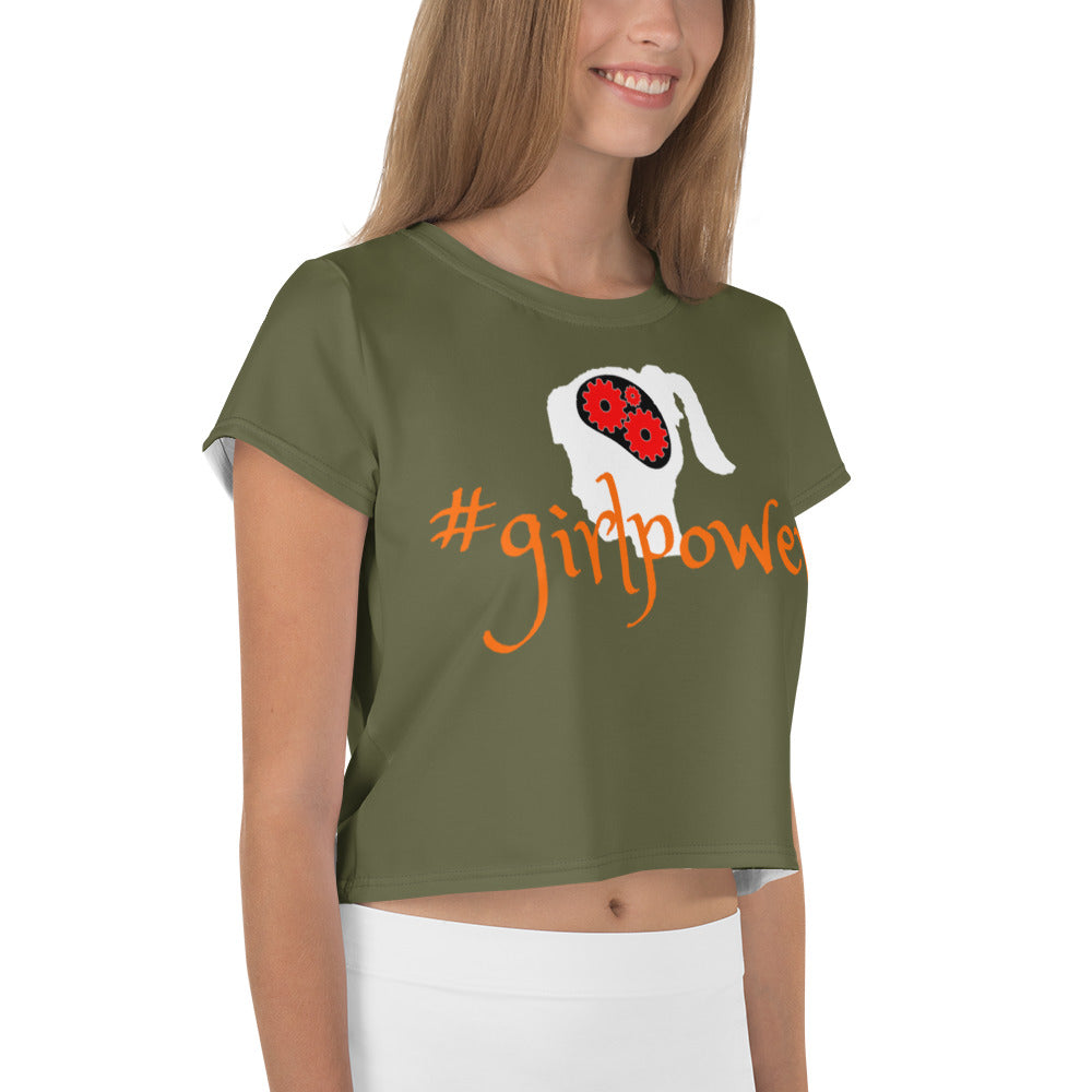 Army Green #girlpower Cropped Tees. Girls' Hashtag Art Crop Top. WickedYo.