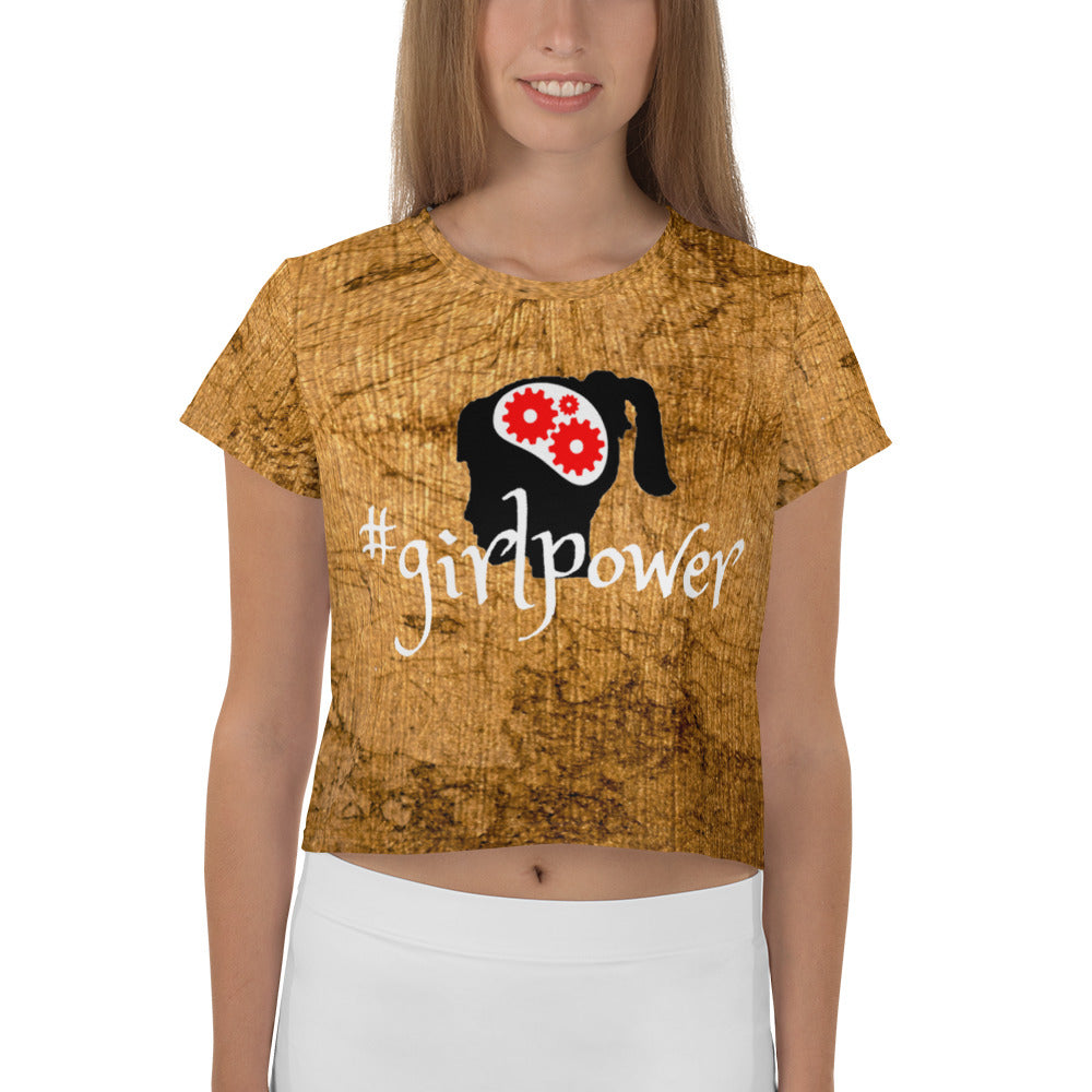Army Green #girlpower Cropped Tees. Girls' Hashtag Art Crop Top. WickedYo.