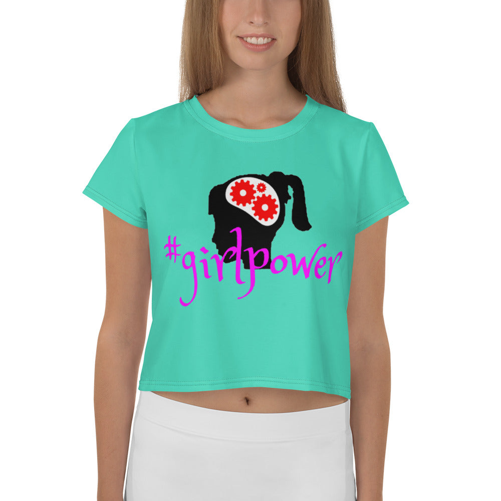 Army Green #girlpower Cropped Tees. Girls' Hashtag Art Crop Top. WickedYo.