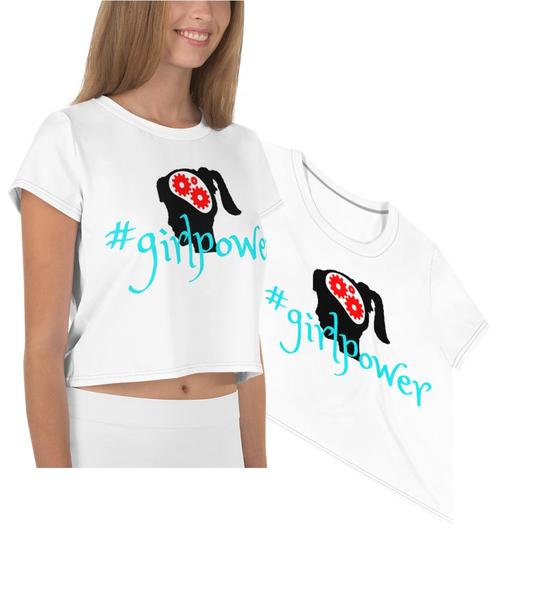 Army Green #girlpower Cropped Tees. Girls' Hashtag Art Crop Top. WickedYo.