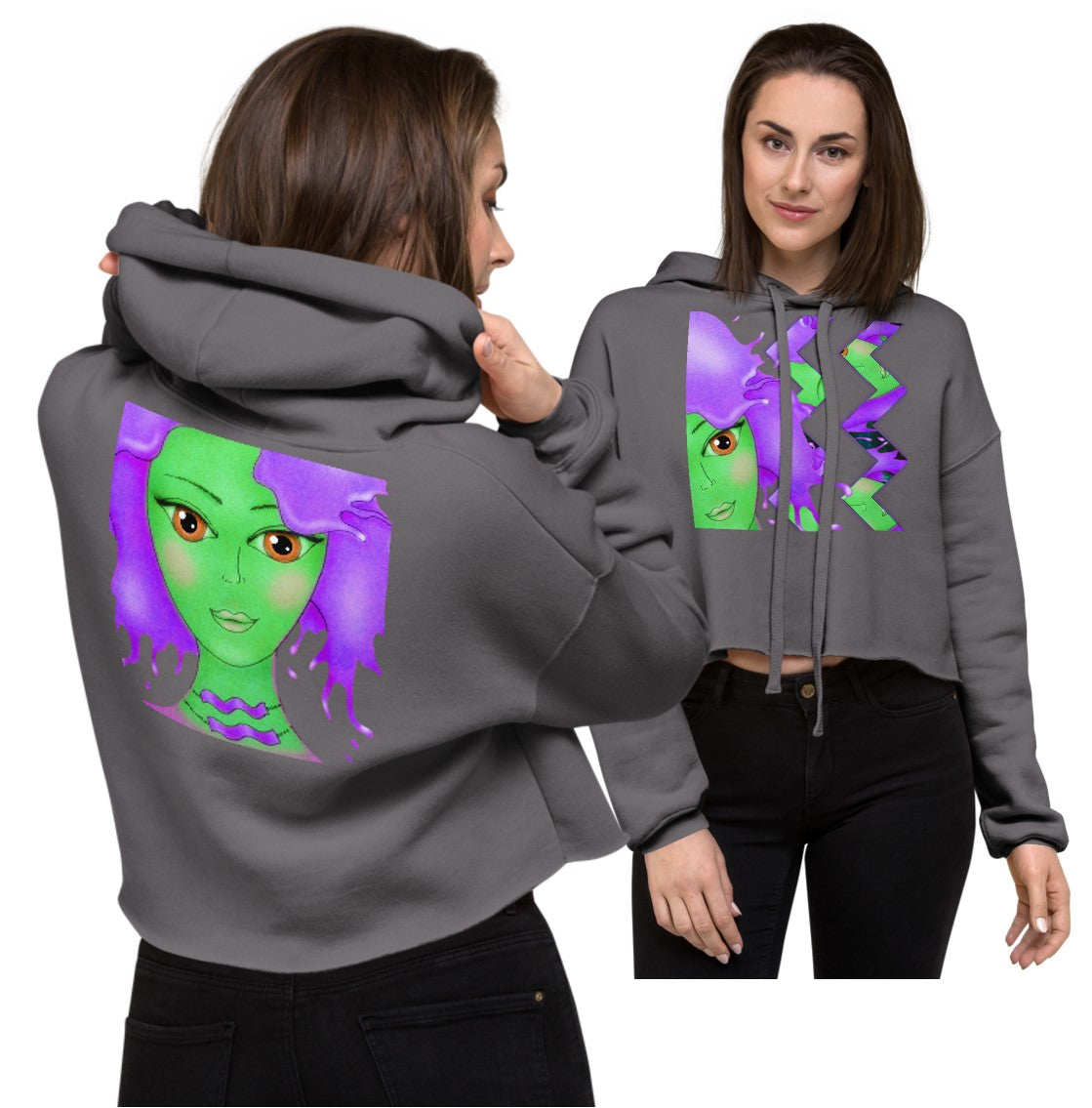Girls' Cropped Hoodie. Aquarius Sun Sign Casualwear. WickedYo.