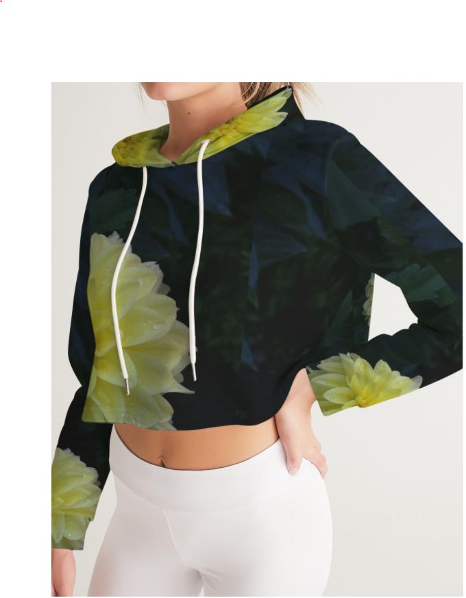 Girls' Cropped Hoodie. Gymwear Crop Top, Streetwear- Lemon Dahlias. WickedYo.