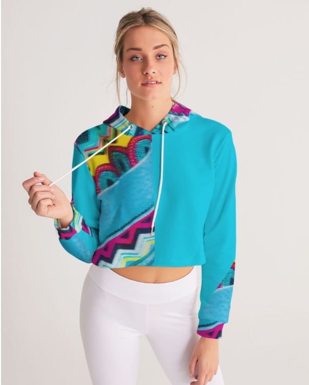 Batik Art Cropped Hoodie for Girls. Gymwear Crop Top, Streetwear for Women. WickedYo.